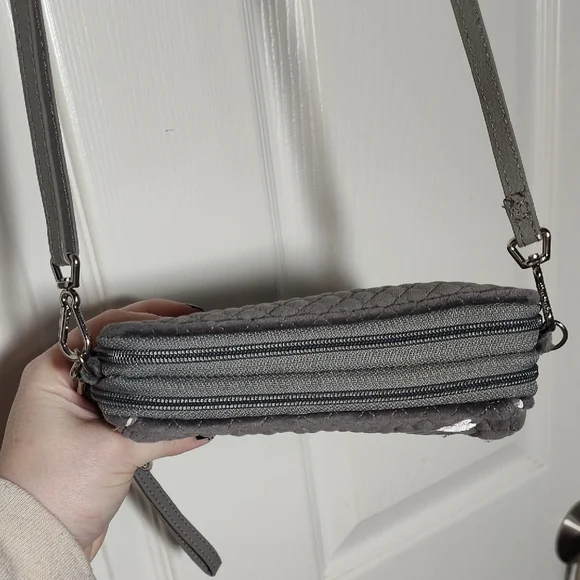 Vera Bradley RFID Crossbody Wallet Wolf Gray embroidered Flowers Dragonfly - Picture 2 of 16